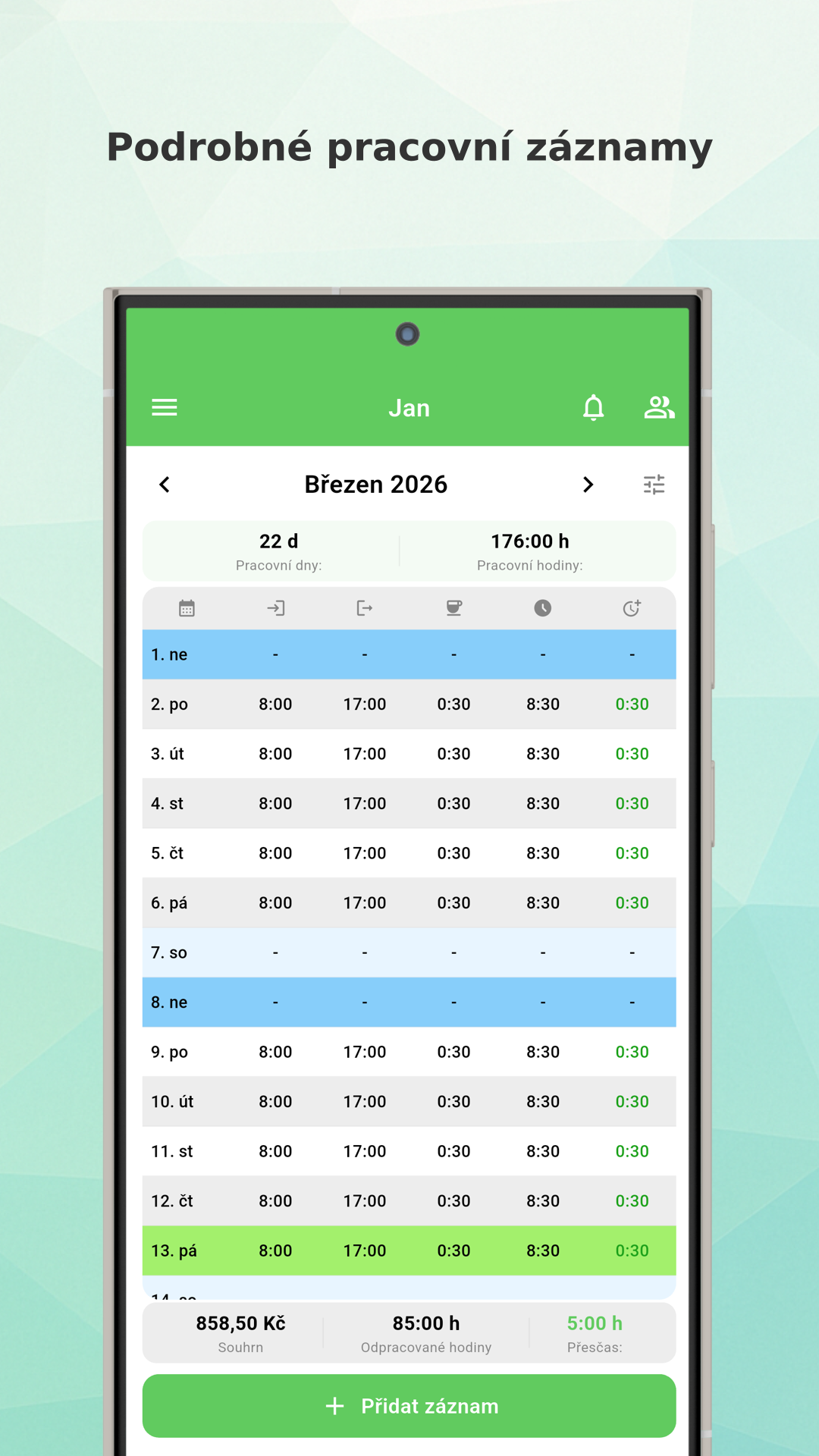 Working Timer year statistics