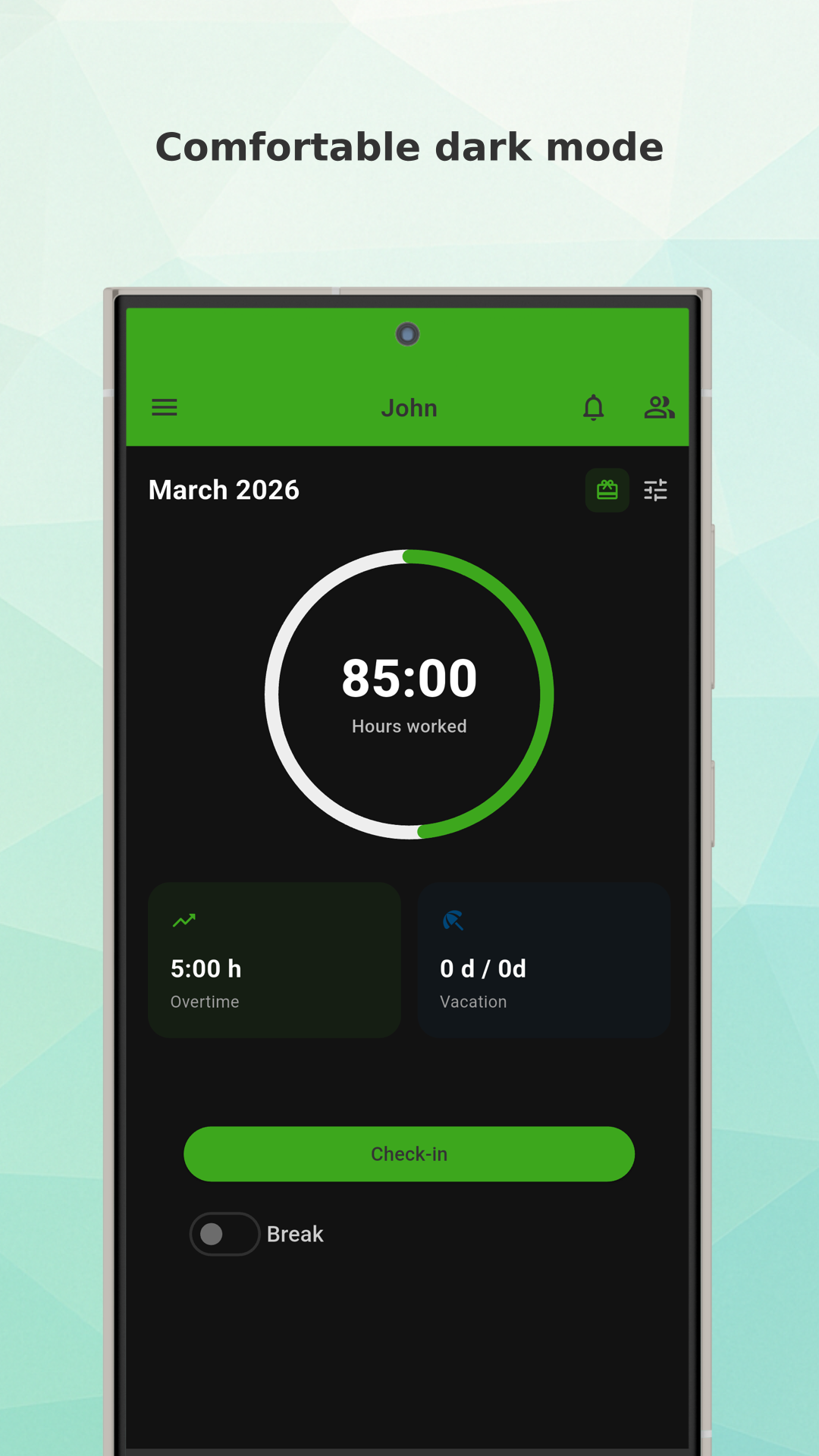 Working Timer month table