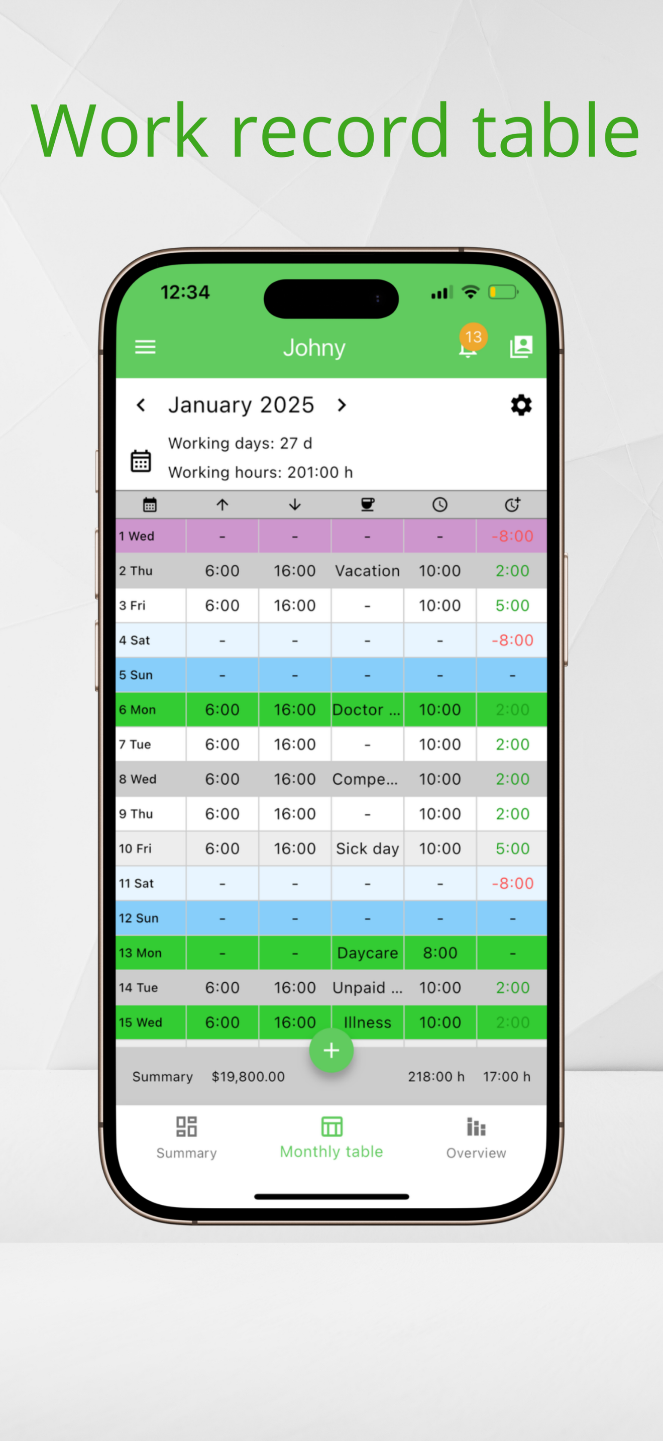 Working Timer work hours tracking