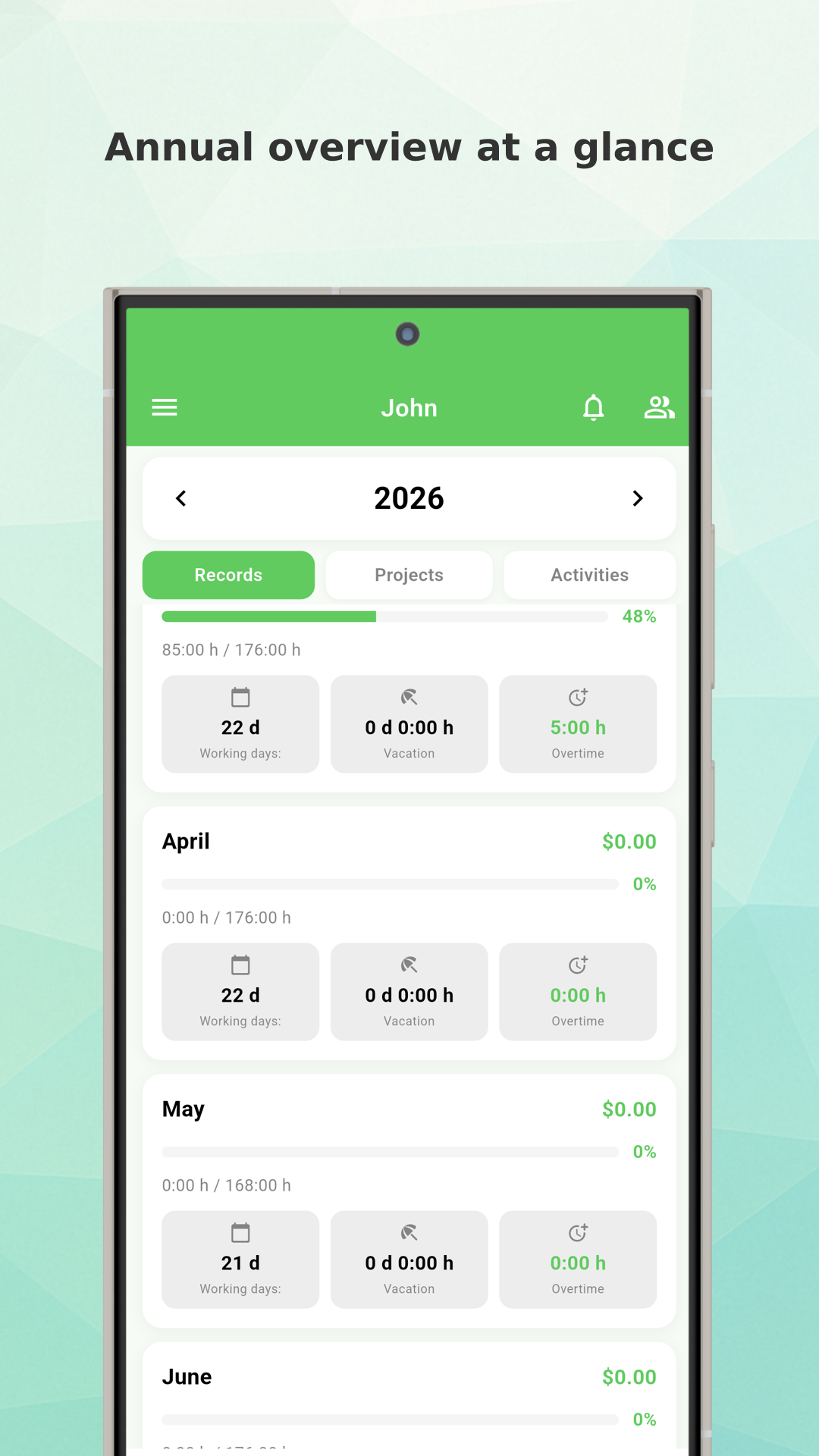 Working Timer profile settings
