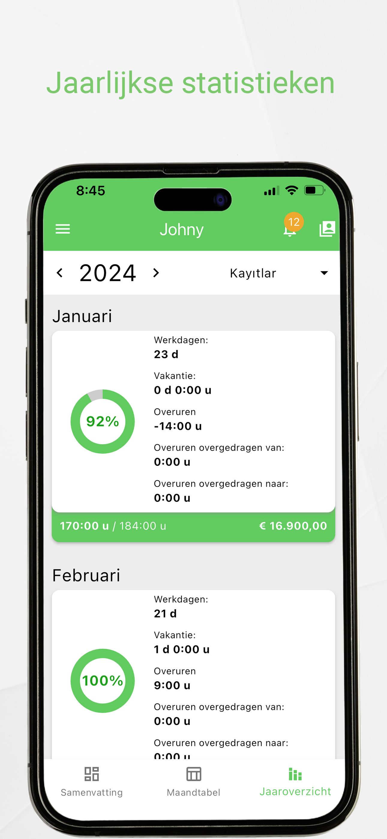Working Timer year statistics