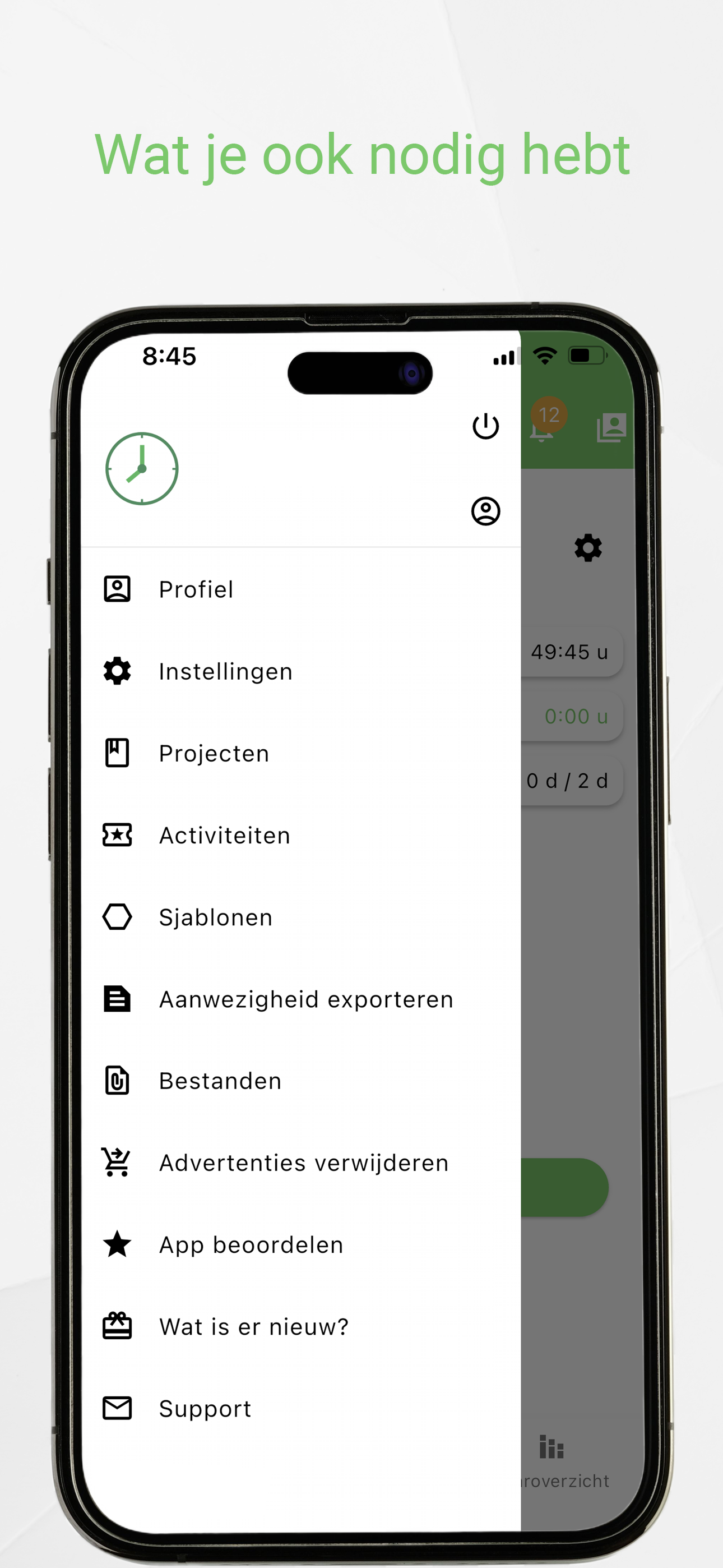 Working Timer app menu