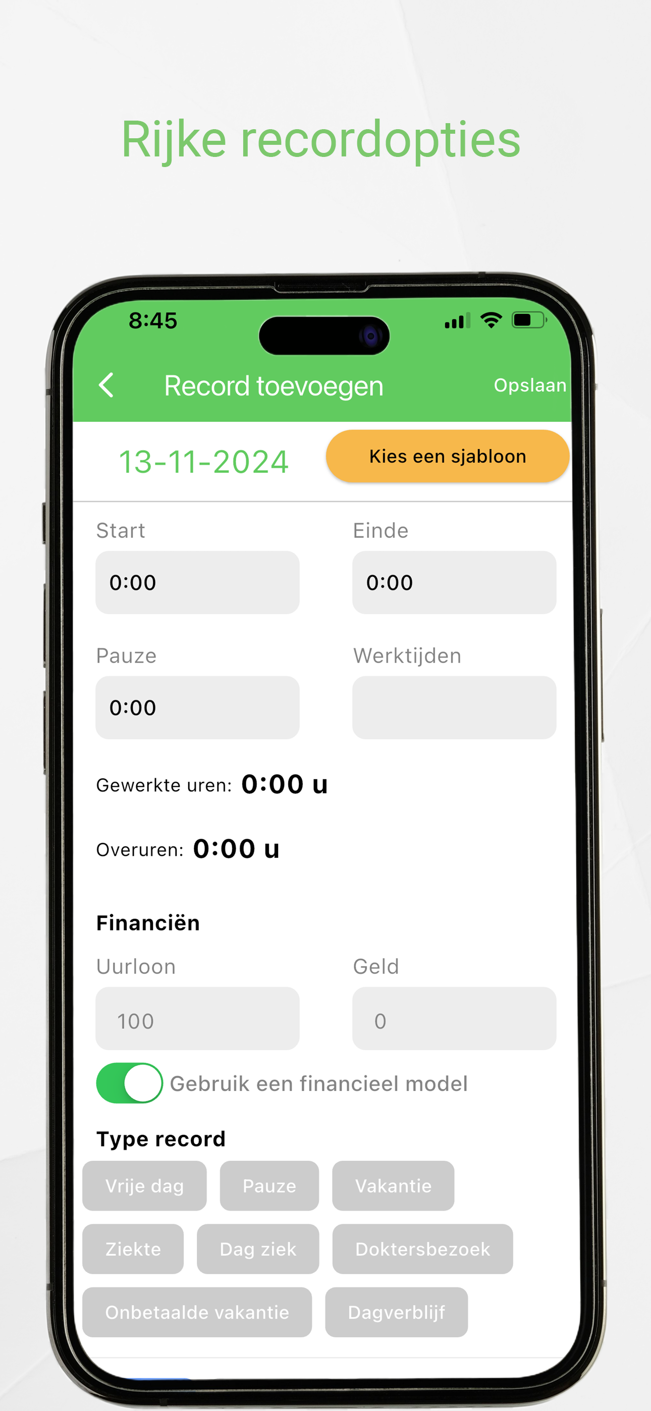 Working Timer profile settings