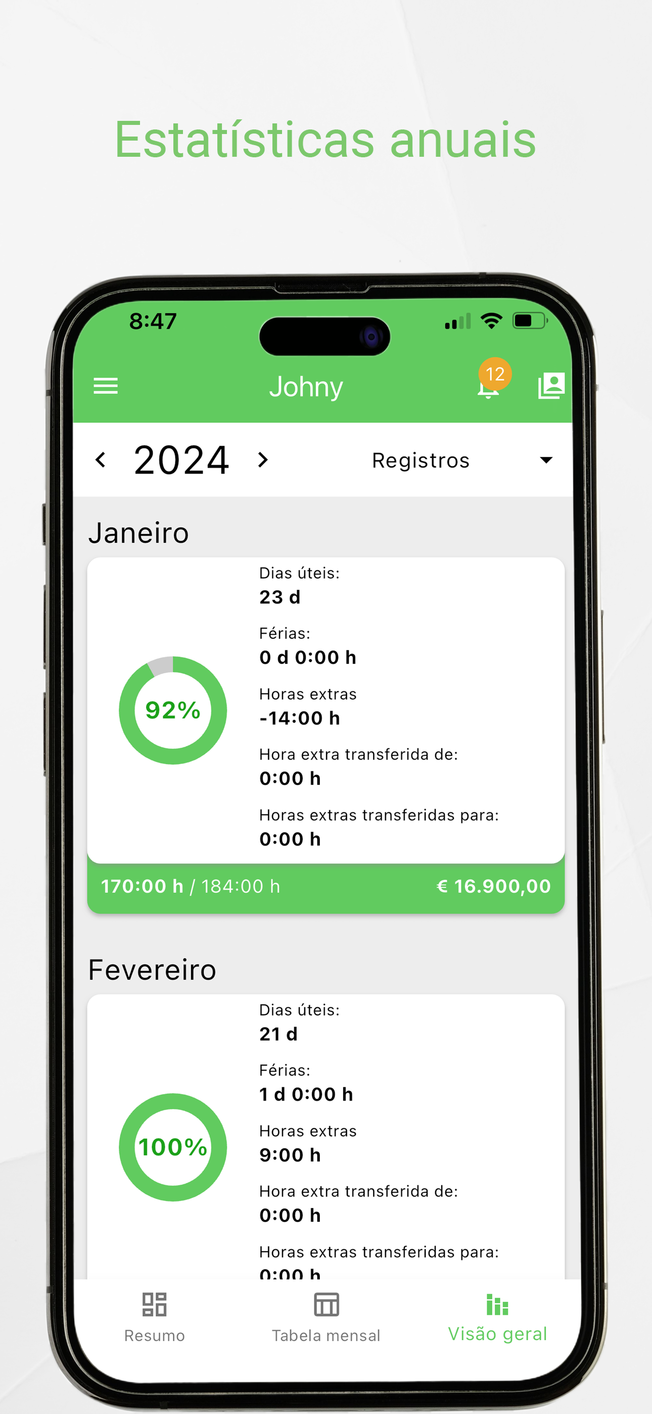 Working Timer year statistics