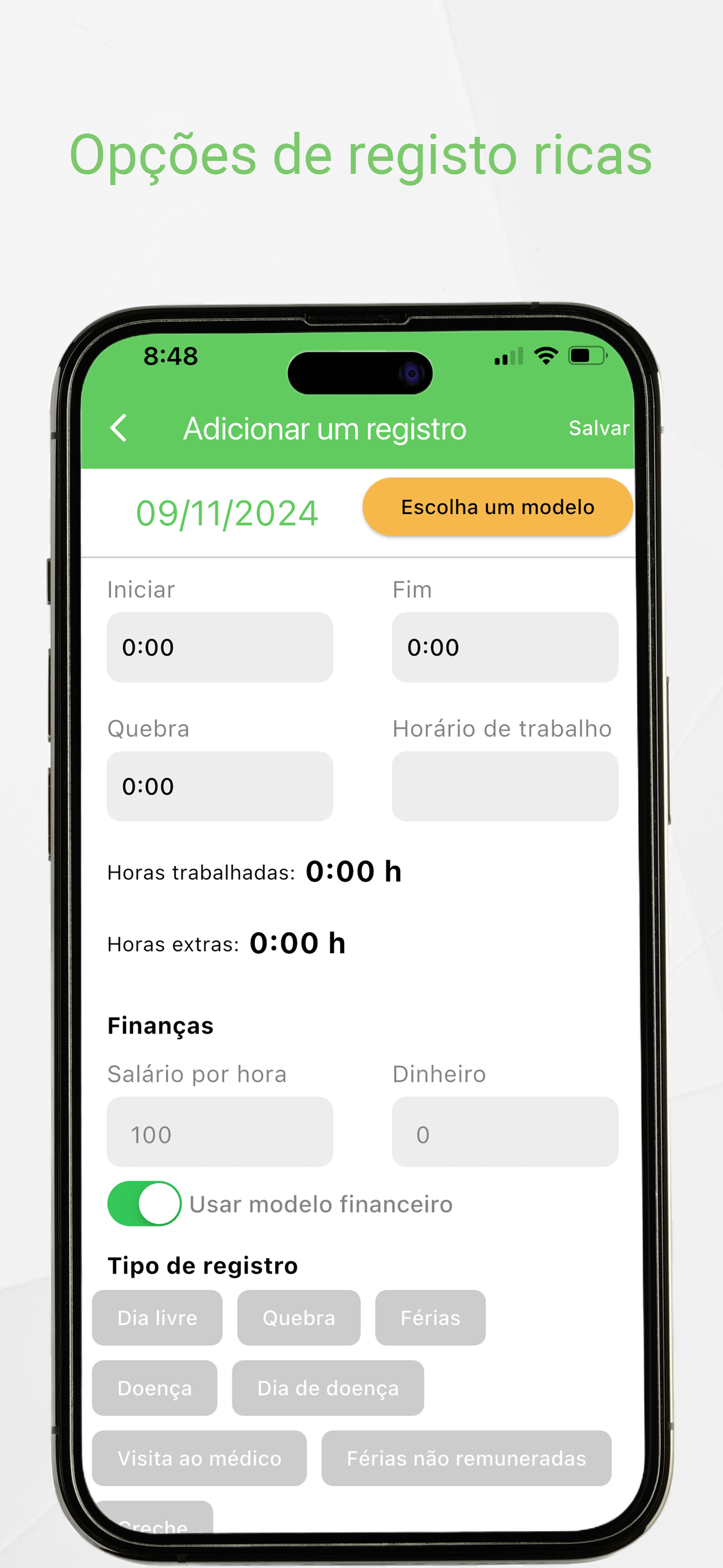 Working Timer profile settings