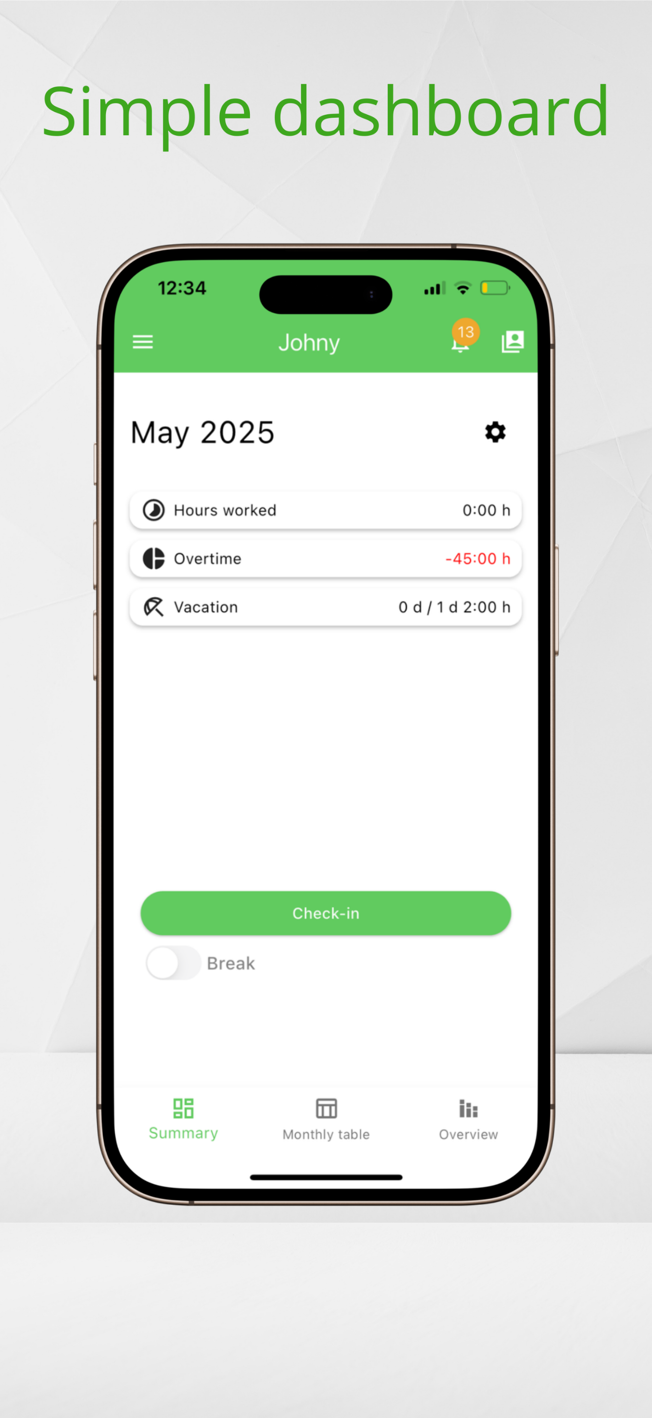 Working Timer app menu